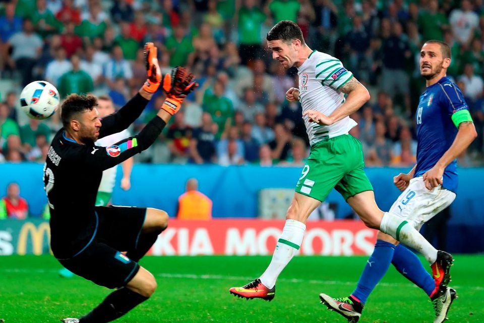 Republic of Ireland's Robbie Brady scores his side's first goal