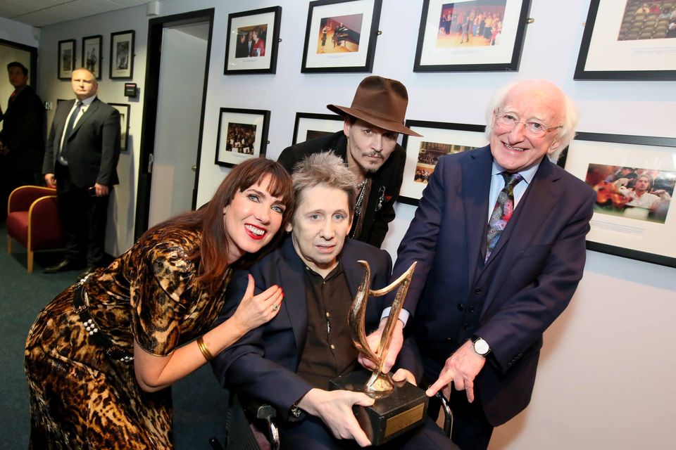 Shane MacGowan, Victoria Mary Clarke, Johnny Depp and President Michael D Higgins.