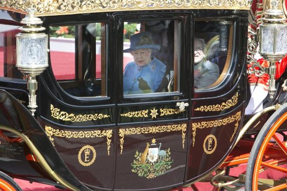 President Higgins alongside Queen Elizabeth in the royal carriage