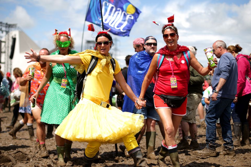 Festivalgoers soak up the atmosphere at Glastonbury