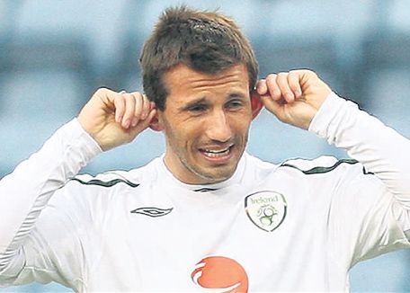 Liam Miller is all ears during Ireland's training session in Oslo yesterday as he waits for a late call to replace Steven Reid in midfield for tonight's match