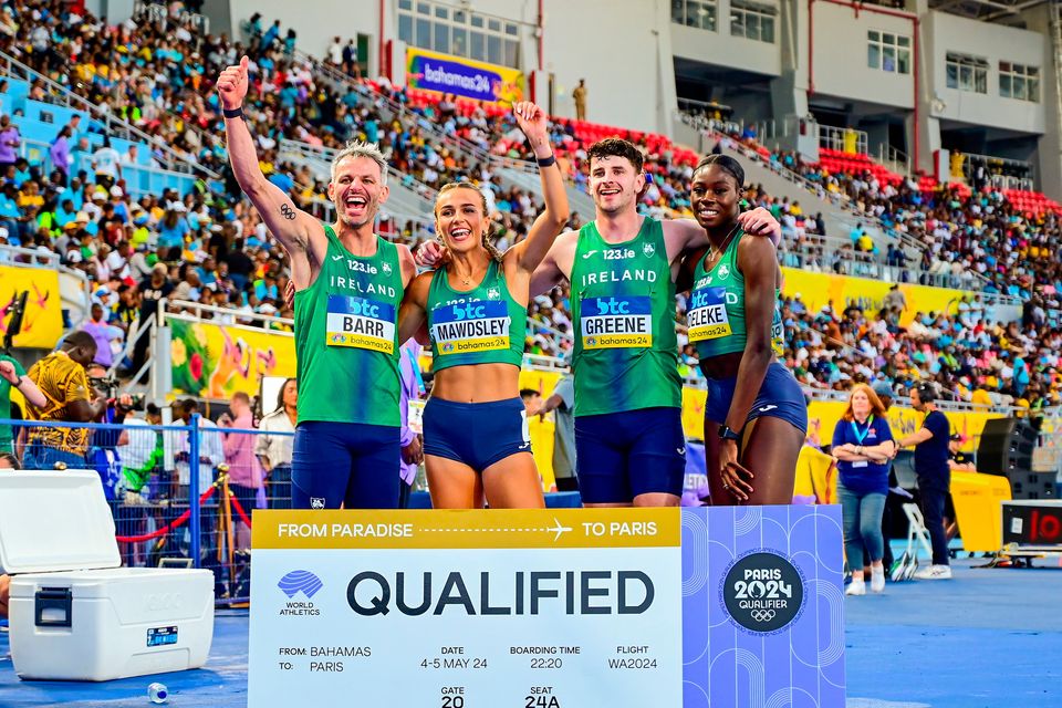 The Ireland mixed 4x400m relay team, from left, Thomas Barr, Sharlene Mawdsley, Cillín Greene and Rhasidat Adeleke