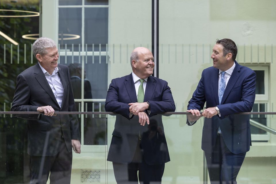 AIB Life chief executive officer Bryan O’Connor, AIB chief executive officer Colin Hunt and Declan Bolger, head of Great-West Lifeco’s operations in Ireland. Photo: Shane O’Neill/Coalesce