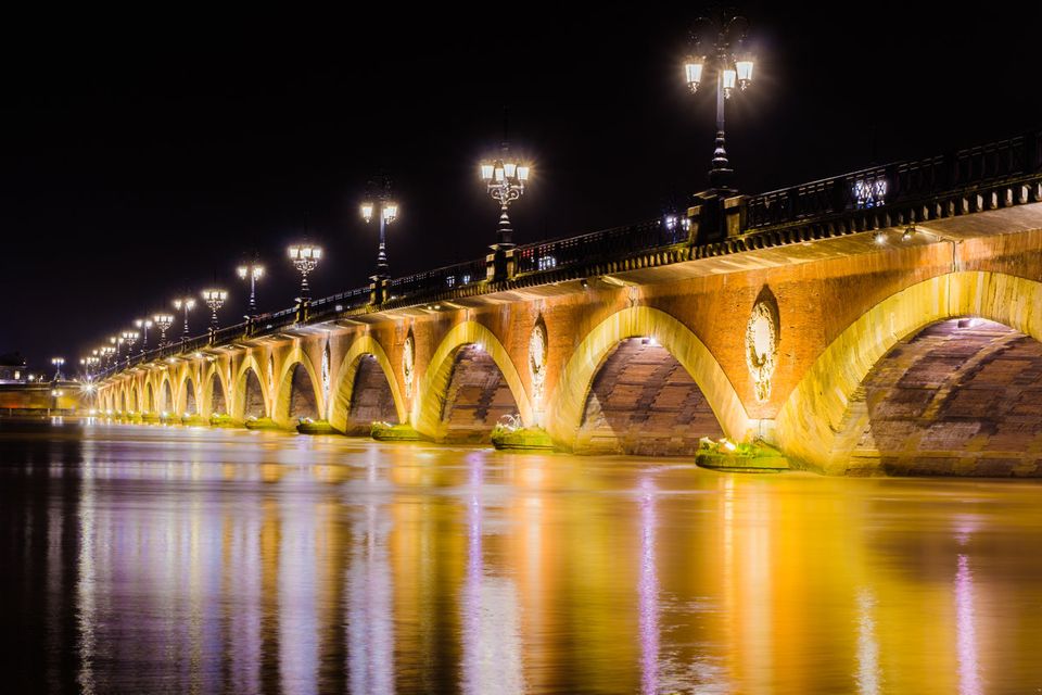 The Stone bridge (Pont de pierre) is located in Bordeaux, France