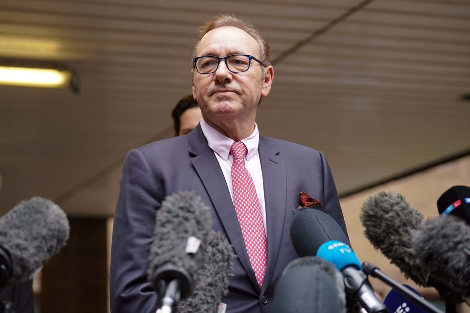Actor Kevin Spacey speaks to the media outside Southwark Crown Court, London, after he was found not guilty of sexually assaulting four men following the criminal trial (Lucy North/PA)