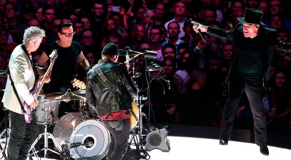 Mysterious ways: Bono, The Edge, Adam Clayton and Larry Mullen Jr perform at the 3Arena in Dublin. Photo: Steve Humphreys