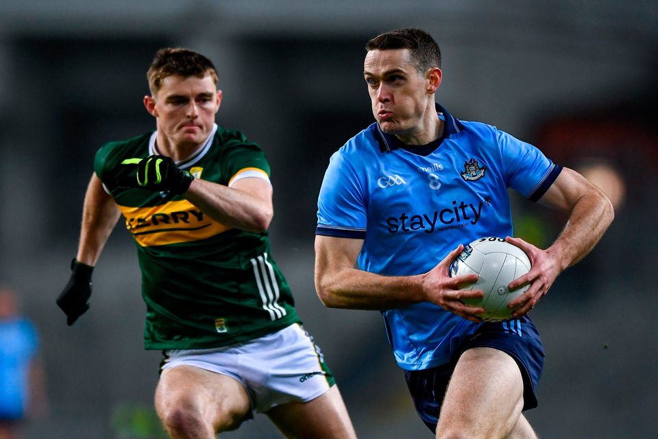 Dublin's Brian Fenton in action against Kerry's Diarmuid O'Connor during Saturday night's Allianz FL Division 1 clash at Croke Park. Photo: Shauna Clinton/Sportsfile