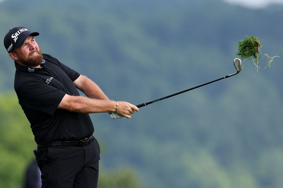 Shane Lowry plays a shot from the rough on the 17th hole during a practice round for the US Open at Oakmont Country Club. Photo: Bill Streicher-Imagn Images