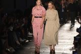 thumbnail: Gigi Hadid (L) and Lauren Hutton modelled trench coats at Bottega Veneta