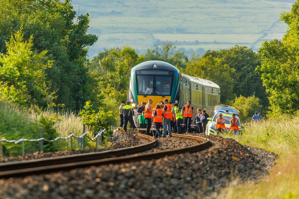 Gardaí near the scene of train accident at Collooney, Co. Sligo. Photo: James Connolly