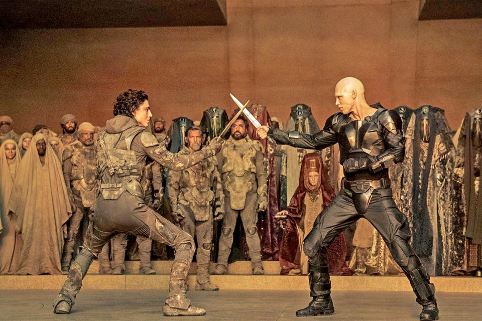Feudalistic setting: Timothée Chalamet and Austin Butler in Dune: Part Two, which blends a medieval aesthetic with the trappings of futurism
