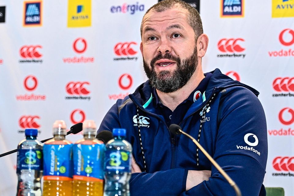 16 March 2023; Head coach Andy Farrell speaking during an Ireland rugby media conference at the Aviva Stadium in Dublin. Photo by Sam Barnes/Sportsfile