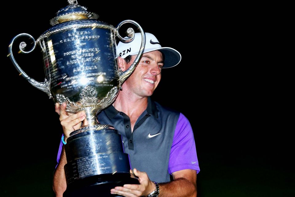 Rory McIlroy poses with the Wanamaker trophy after his one-stroke victory during the final round of the 96th PGA Championship at Valhalla  Photo: Getty Images