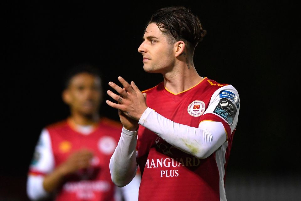 Ruairi Keating of St Patrick's Athletic acknowledges supporters after his side's victory over Drogheda United. Photo: Sportsfile