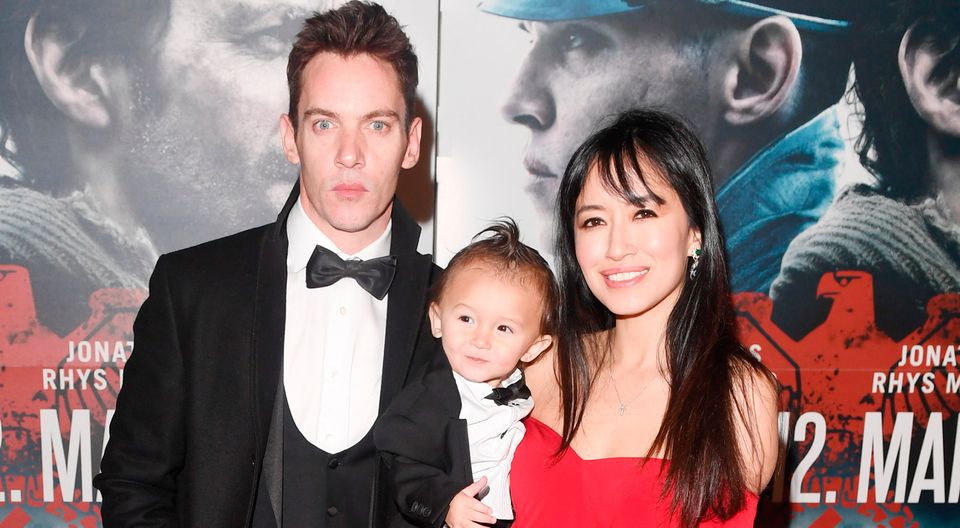 Jonathan Rhys Meyers with wife Mara and son Wolf attend the premiere of The 12th Man at Fredrikstad Cinema on December 18, 2017 in Fredrikstad, Norway. (Photo by Rune Hellestad - Corbis/Corbis via Getty Images)