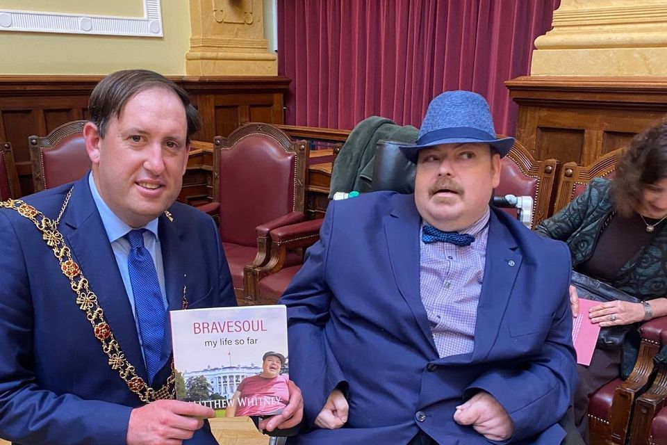Matthew Whitney and Lord Mayor of Cork, Cllr Kieran McCarthy, at the launch of 'Bravesoul'.
