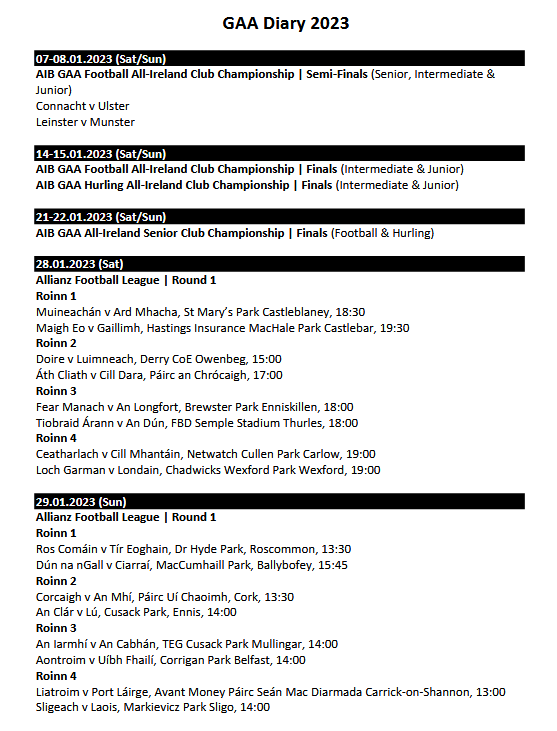 Master fixtures schedule for 2023 published - Mayo GAA Blog