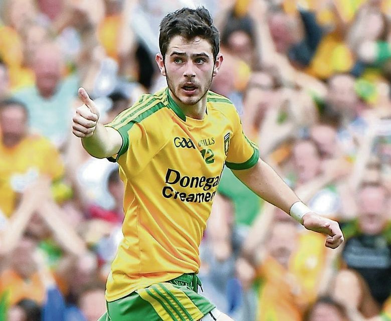Donegal forward and IT Sligo student Ryan McHugh gives the thumbs up after scoring Donegal’s first goal against Dublin in the recent All-Ireland semi-final at Croke Park.