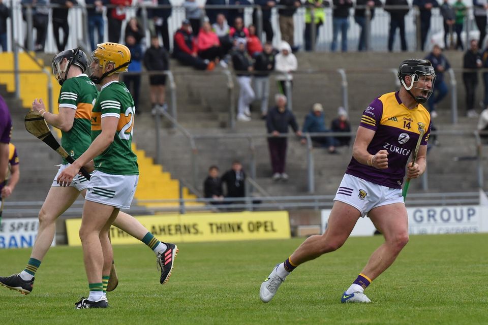 Conor McDonald reacts after scoring the first Wexford goal in Tralee on Saturday.