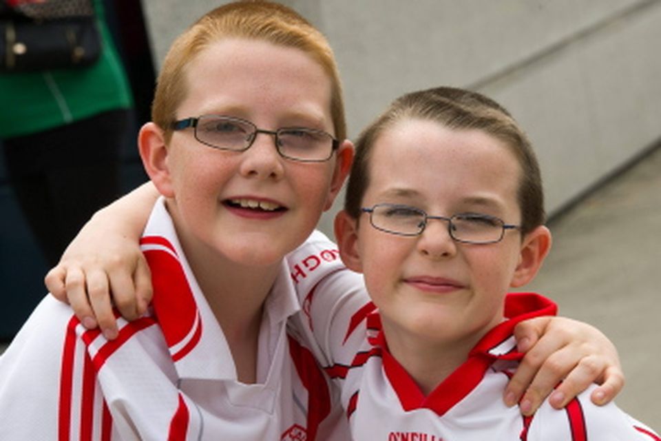 Tyrone supporters Niall and Rory Doonan, from Mullingar, Co Westmeath