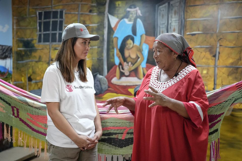 Save the Children Ambassador Myleene Klass meets Maria, a midwife from the Wayuu indigenous community in La Guajira, Colombia (Angela Ponce/Save The Children/PA)