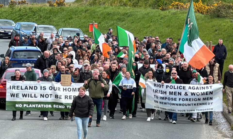 Protesters marched outside Newtownmountkennedy, County Wicklow yesterday.  Photo: Frank McGrath