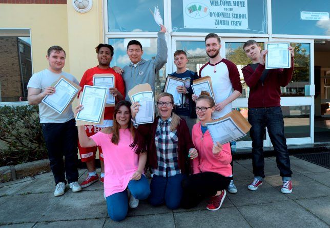 12 Aug 2015:  Students after receiving their Leaving Cert results. O'Connells School, North Richmond Street, Dublin. Picture: Caroline Quinn