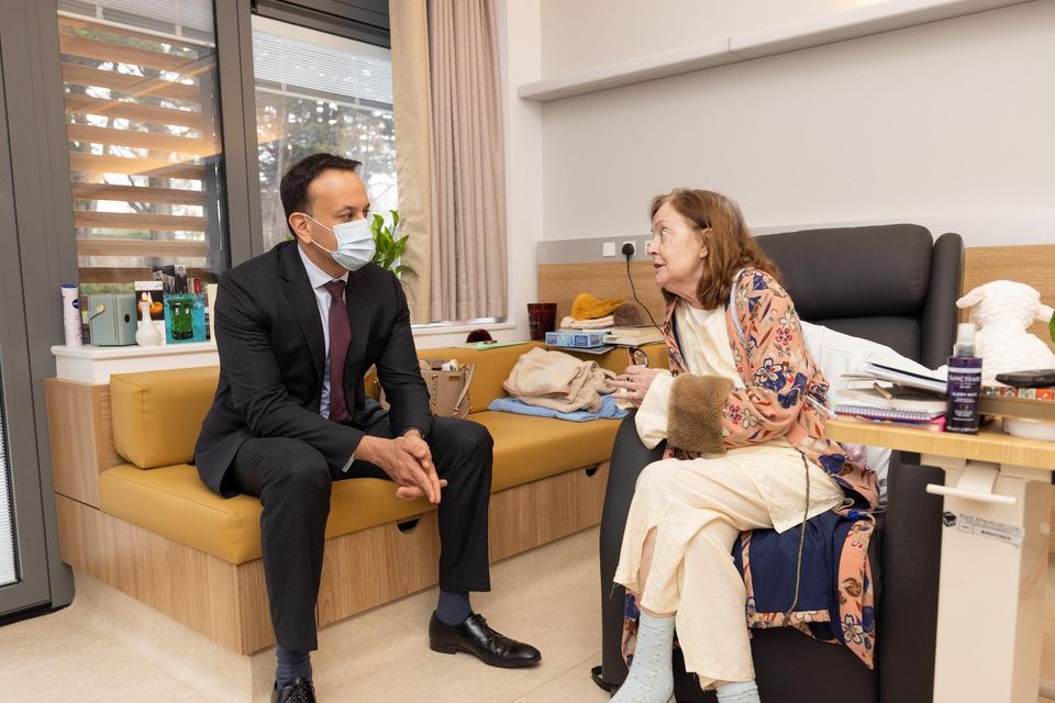 Pictured at the official re-opening of Our Lady’s Hospice & Care Services, Blackrock, after a €7 million refurbishment project is An Taoiseach, Leo Varadkar TD meeting patient Mary Kerrigan, from Ballsbridge, originally form Sligo. Pic: Naoise Culhane