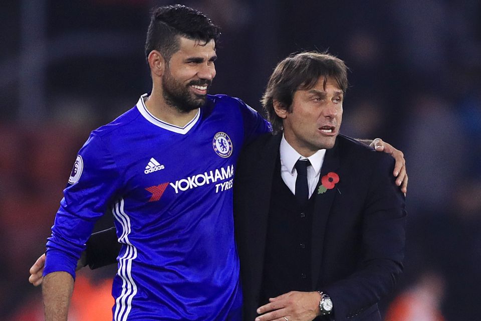 Diego Costa, pictured left, has rejoined Atletico Madrid after a fall-out with Chelsea head coach Antonio Conte