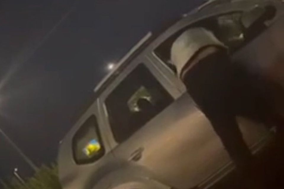 A still from the video in which a man is seen apparently attacking another person in Enniscorthy.