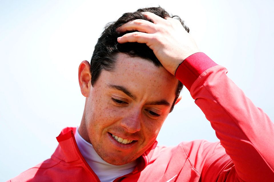 Rory McIlroy reacts as he finishes his round on 9 over par during day one of the Dubai Duty Free Irish Open at Royal County Down Golf Club, Newcastle. 
Brian Lawless/PA Wire