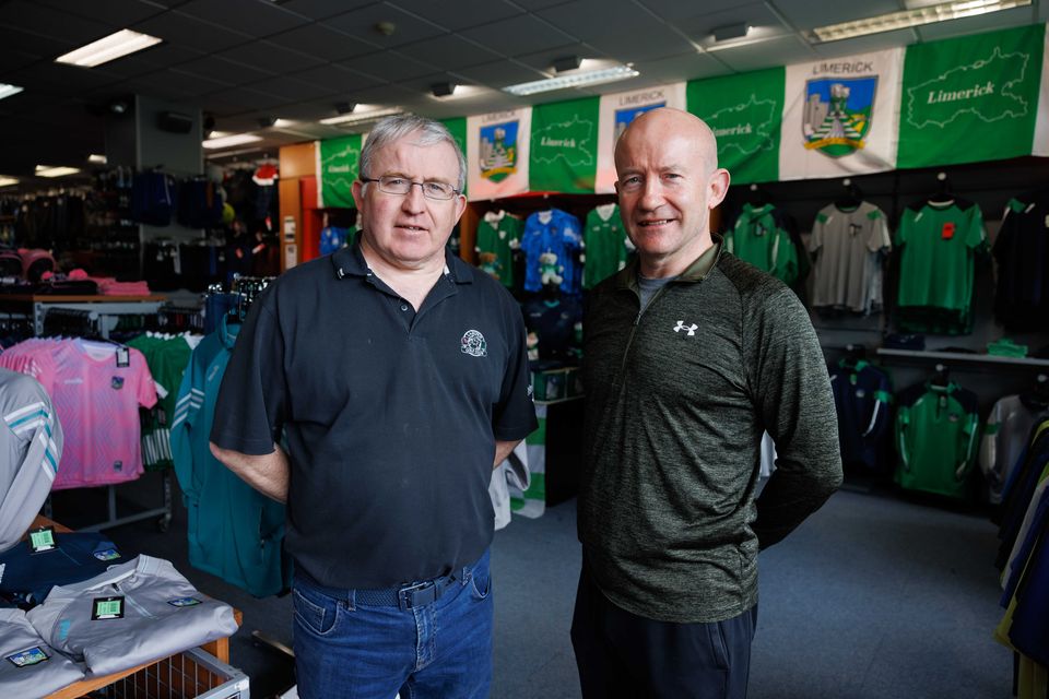 Brothers Roland and Steve Gleeson, Gleeson Sports Scene at the Shop in Limerick last week. Photo: Eamon Ward