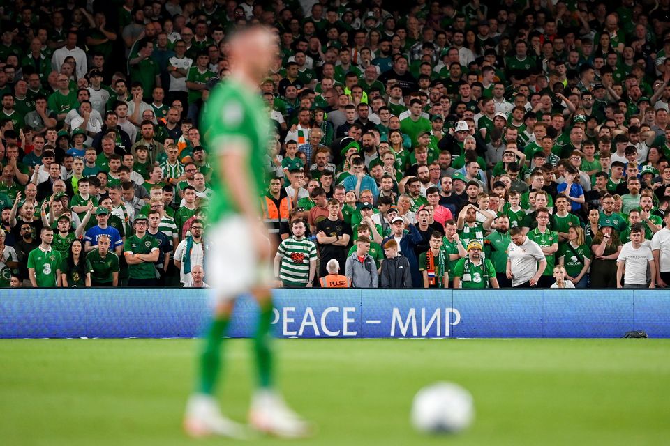 Republic of Ireland supporters during the Euro 2024 Championship qualifying group B match against the Netherlands at the Aviva Stadium last month.