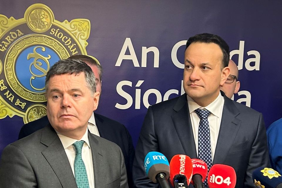 Minister for Public Expenditure and Reform Paschal Donohoe (left) and Taoiseach Leo Varadkar at the opening of the new Garda Station on O’Connell Street in Dublin Picture date: Friday March 10, 2023.