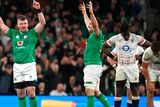 thumbnail: Peter O'Mahony and Jack Conan of Ireland celebrate at the full-time whistle as Maro Itoje and Henry Slade of England react after the Guinness Six Nations Rugby Championship match between Ireland and England at the Aviva Stadium in Dublin.