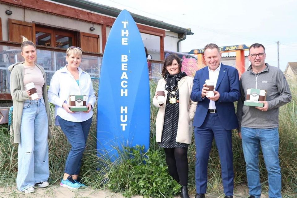 Olivia Campbell, Verna Gorman, Mayor of Drogheda Michelle Hall, Cllr Declan Power and Glenn Gorman from Clogherhead Development Group launch their Eco Beaker at the Beach Hut, where it will be stocked.