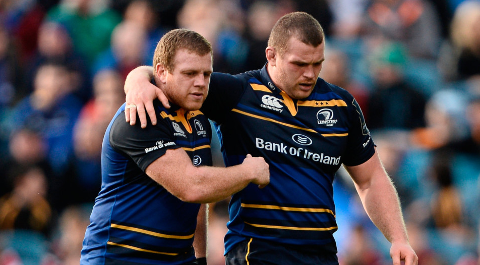 Sean Cronin and Jack McGrath embrace as they are substituted during Leinster’s victory over Castres in October. Photo: Sam Barnes/Sportsfile