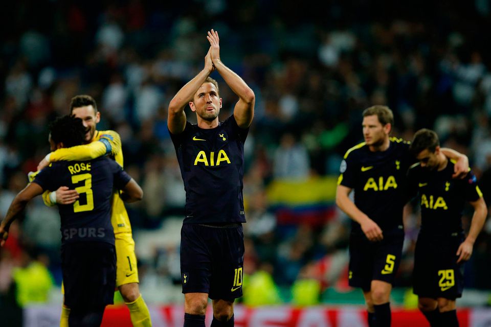 Tottenham's Harry Kane applauds to fans at the end of their Champions League clash at the Santiago Bernabeu. AP Photo