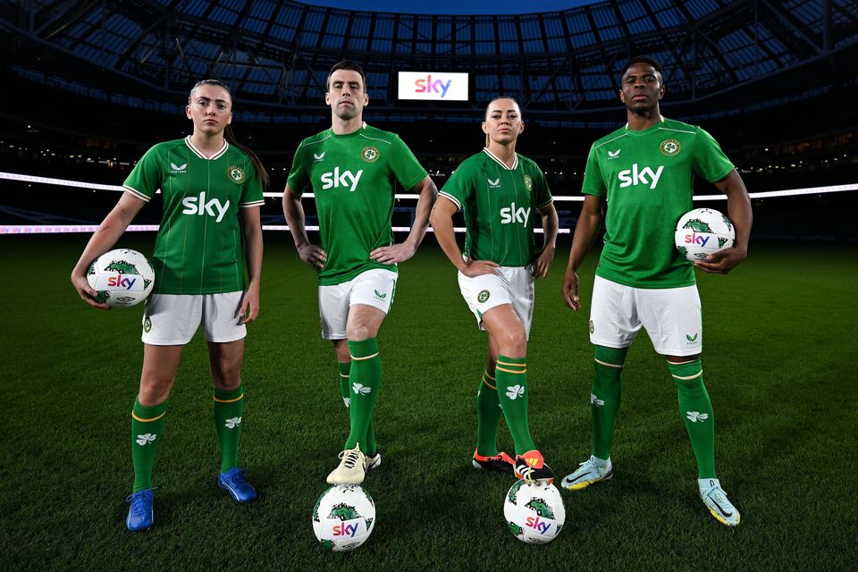 From left, Abbie Larkin, Seamus Coleman, Katie McCabe and Chiedozie Ogbene. Photo: Sportsfile