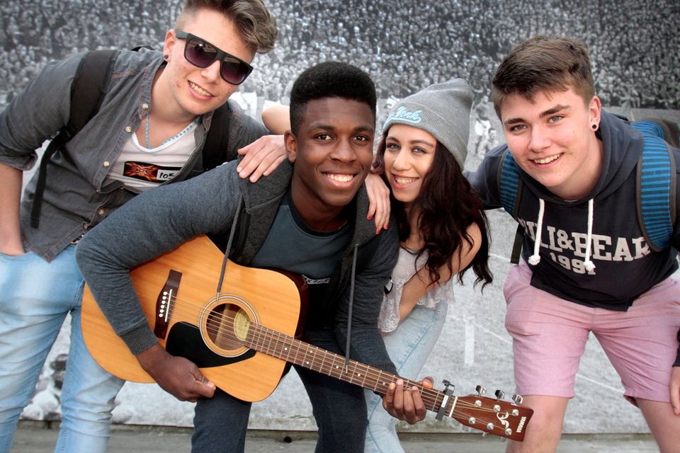 From left....Christian Rosenberg,Limerick,Owen Alfred,Limerick,Niamh  O'Shea,Clonlaragh,Co.Clare and Ronan O Nuallain,Limerick who auditioned for X Factor at Croke Park yesterday.Pic Tom Burke 8/4/2015