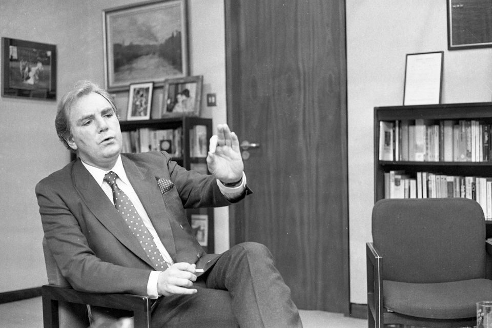 Anthony Joseph Francis O'Reilly (born 7 May 1936, Dublin, Ireland) pictured in his Hatch St. office. Circa January 1986. (Part of the Independent Newspapers Ireland/NLI Collection). (Photo by Independent News And Media/Getty Images)