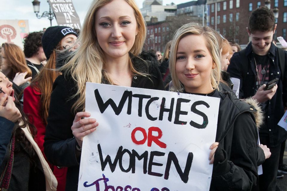 Sisters Gillian and Laura McCullen at the demonstration on O’Connell Street in Dublin
