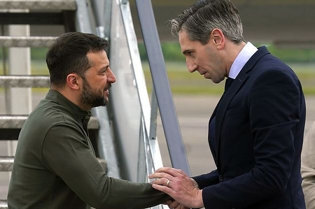 Volodymyr Zelenskyy says Joe Biden calling him Putin ‘a mistake’ as he lands in Shannon to meet Simon Harris