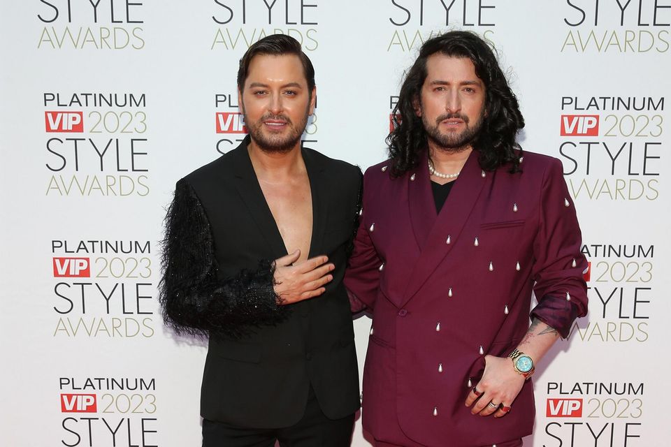 Brian Dowling and Arthur Gourounlian at the Platinum VIP Style Awards 2023 at the The Dublin Royal Convention Centre. Photo: Brian McEvoy