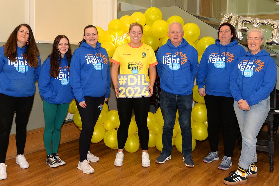 Duleek Ambassador for Darkness Into Light 2024 Monica McGuirk current captain of the Meath Ladies football team pictured with committee members Denise Sinnott, Sophia Whelan, Rebecca Griffin, Noel Heeney, Ciara Kelly and Catherine Hughes at the DIL sign up event in Duleekecourthouse. Photo: Colin Bell Photography