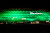 thumbnail: The Allianz Arena, home to Bayern Munich, illuminated in green as part of Tourism Ireland’s Global Greening 2014.