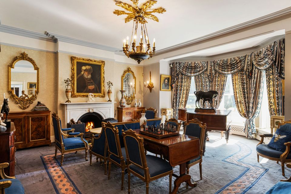 The drawing room with gold-leaf ceiling rose