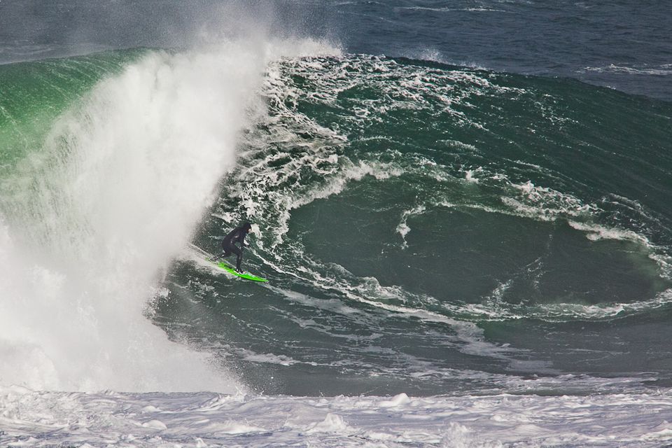 Mullaghmore, Co. Sligo: "The world's bravest surfers travel here. Elite surfers are towed into these huge waves, returning each winter undeterred by serious wipe-outs". Photo: Colin Gillen / Framelight.ie