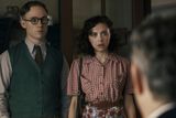 thumbnail: Jan and Miep Gies, played by Joe Cole and Bel Powley, are visited by Mr Van Pels, played by Andy Nyman