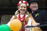 thumbnail: Anna Sochanska, Ambassador to Ireland of Poland and Grand Marshall, Sean Halford during the St Patrick's Day parade in Gorey.